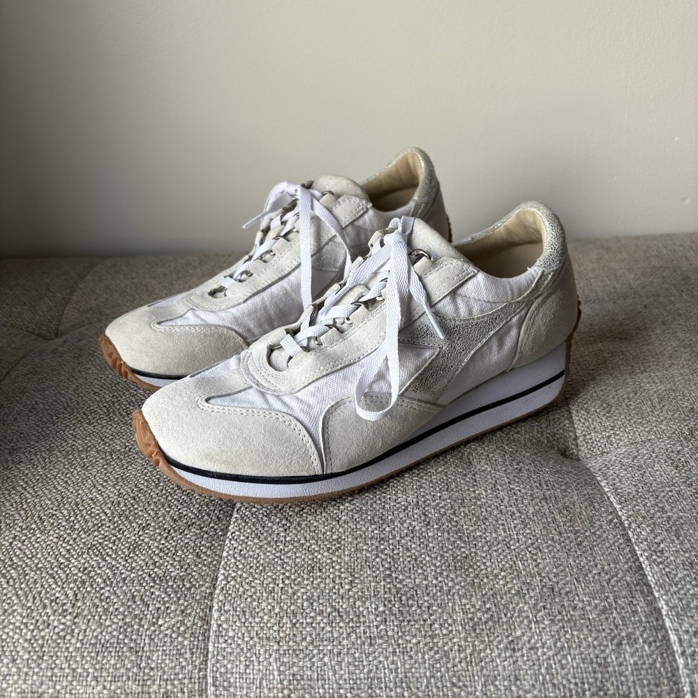 Diadora Heritage 975 Women's Fashion Sneakers Silver/White/Cream Sz7 Eur 38